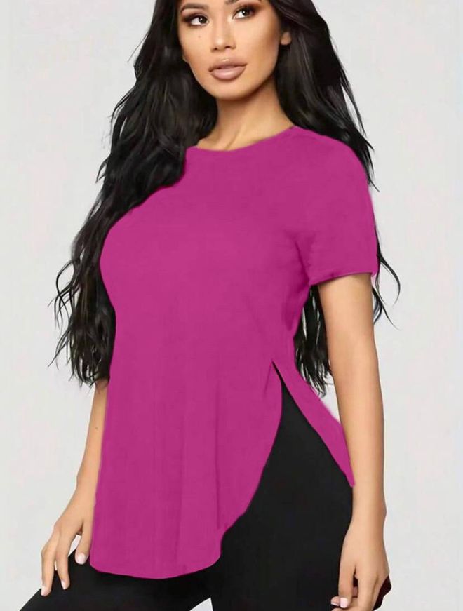 Polo Bonetta Viscose Blouse Met Split En Ronde Hals Groothandel Kleding Casual
