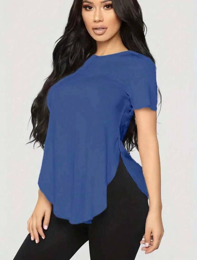 Polo Bonetta Viscose Blouse Met Split En Ronde Hals Groothandel Kleding Casual