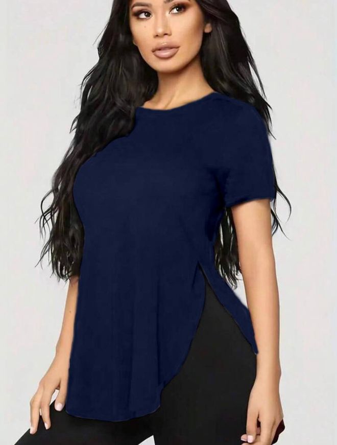 Polo Bonetta Viscose Blouse Met Split En Ronde Hals Groothandel Kleding Casual