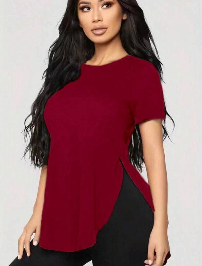 Polo Bonetta Viscose Blouse Met Split En Ronde Hals Groothandel Kleding Casual