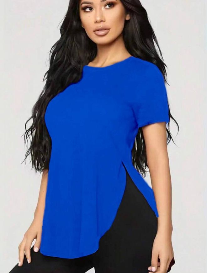 Polo Bonetta Viscose Blouse Met Split En Ronde Hals Groothandel Kleding Casual