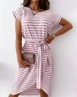 A wholesale clothing model wears pbo10811-belted-round-viscose-fabric-dress, Turkish wholesale  of 