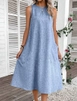 Een kledingmodel uit de groothandel draagt pbo10993-linen-fabric-dress-with-pocket-detail, Turkse groothandel  van 