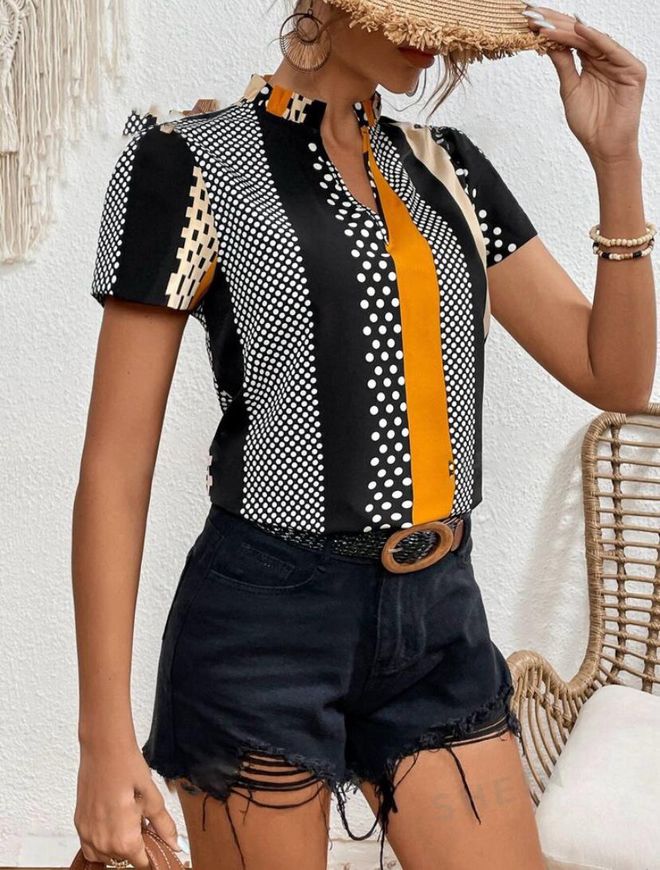 Polo Bonetta Blouse À Col En V Et À Motifs En Micro tissu Vêtements en gros Formel