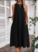 Hurtowa modelka nosi pbo11048-linen-fabric-dress-with-pocket-detail, turecka hurtownia  firmy 