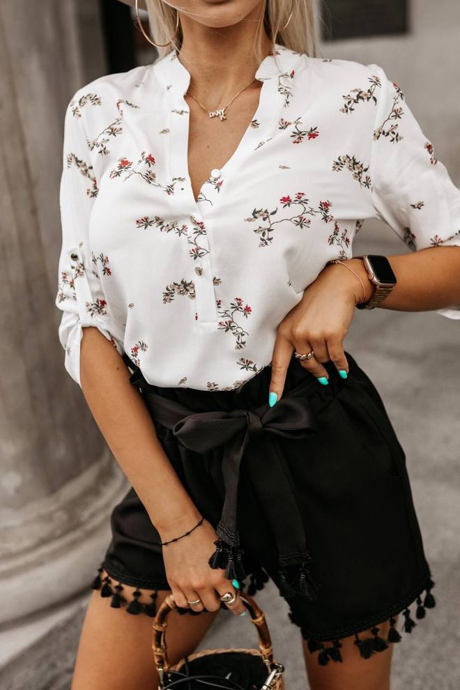 Polo Bonetta Moskrepe Fabric Blouse With Metal Buttons And Epaulettes On The Sleeves Wholesale Clothing Casual