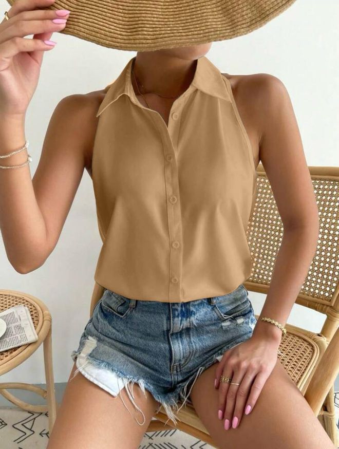 Polo Bonetta Camisa Sem Mangas Em Tecido Viscose Roupas por atacado Casual