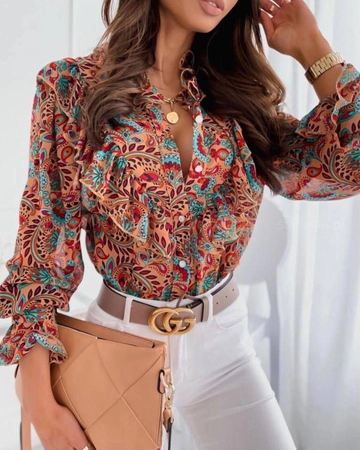 A wholesale clothing model wears  Shawl Pattern Moskrepe Shirt
, Turkish wholesale Shirt of Polo Bonetta