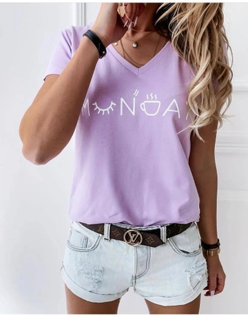 A wholesale clothing model wears  Monday Printed Single Jersey T-Shirt
, Turkish wholesale Tshirt of Polo Bonetta