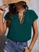 A wholesale clothing model wears pbo10084-v-neck-leopard-garnish-round-viscose-blouse, Turkish wholesale  of 