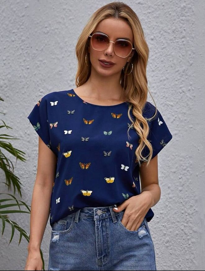 Polo Bonetta T Shirt Aus Moskrep Stoff Mit Schmetterlingsmuster Großhandelskleidung Lässig