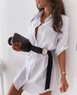 A wholesale clothing model wears pbo10253-cotton-polyester-fabric-shirt-dress-including-belt, Turkish wholesale  of 