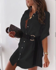 A wholesale clothing model wears PBO10256 - Cotton Polyester Fabric Shirt Dress Including Belt, Turkish wholesale Dress of Polo Bonetta