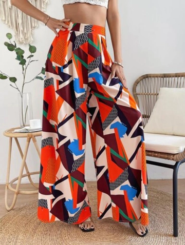 Ein Bekleidungsmodell aus dem Großhandel trägt  Gemusterte Single-Jersey-Hose Mit Weitem Bein – Orange
, türkischer Großhandel Hose von Polo Bonetta