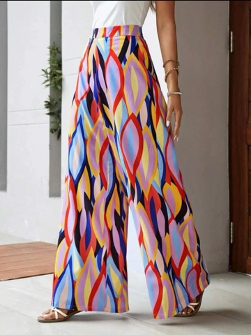 A wholesale clothing model wears  Wide Leg Patterned Single Jersey Trousers - Lilac
, Turkish wholesale Pants of Polo Bonetta