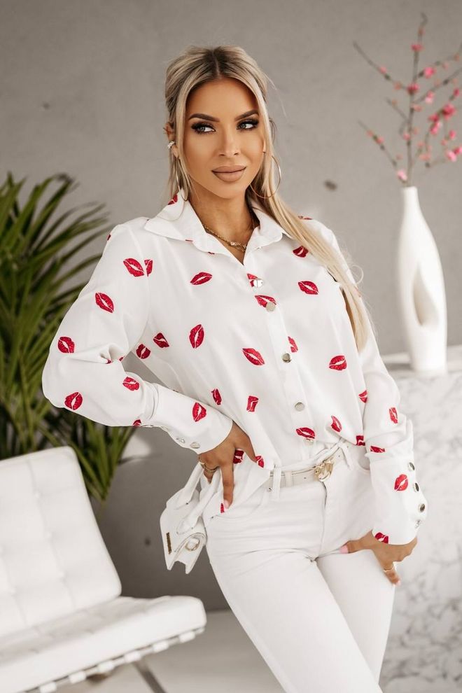 Polo Bonetta Skaitmenine Spauda Marginti Moskrepe Marškinėliai Su Metalinėmis Sagomis – Balti Didmeninė prekyba drabužiais Kokteilinė