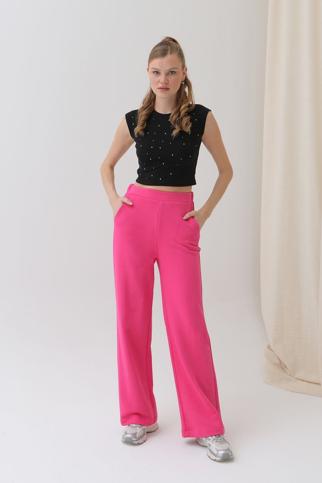 Puane Pantaloni Sportivi A Gamba Larga Fucsia Abbigliamento all'ingrosso Casuale