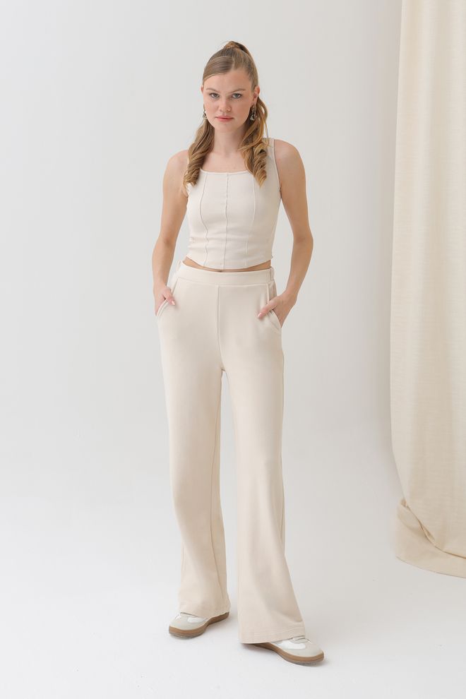 Puane Pantaloni Sportivi A Gamba Larga Beige Abbigliamento all'ingrosso Casuale