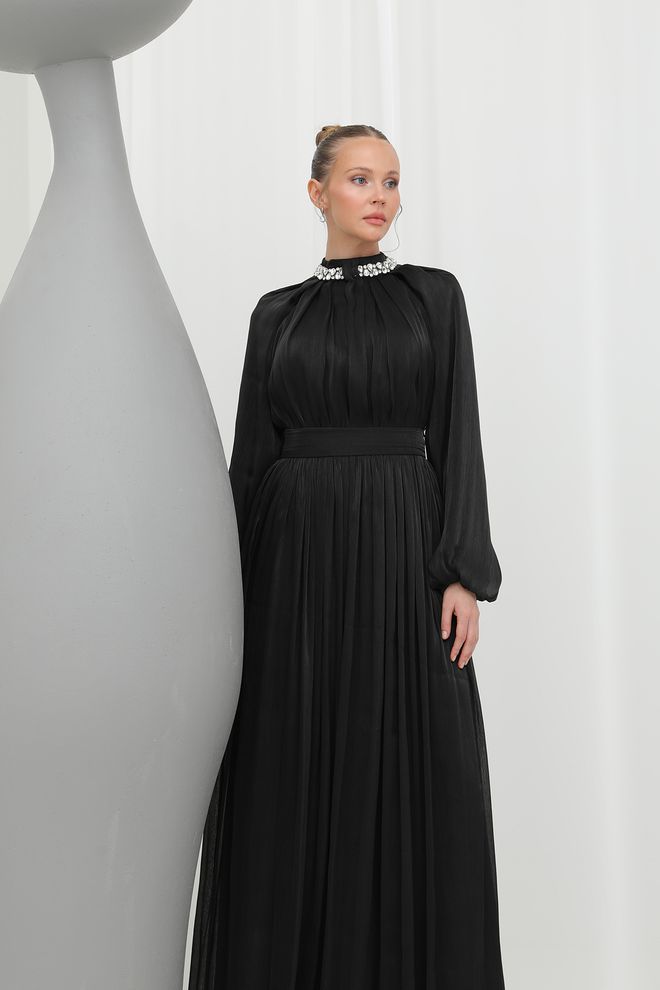 Puane Robe De Soirée En Mousseline De Soie Détaillée Pour Femmes Vêtements en gros Élégant