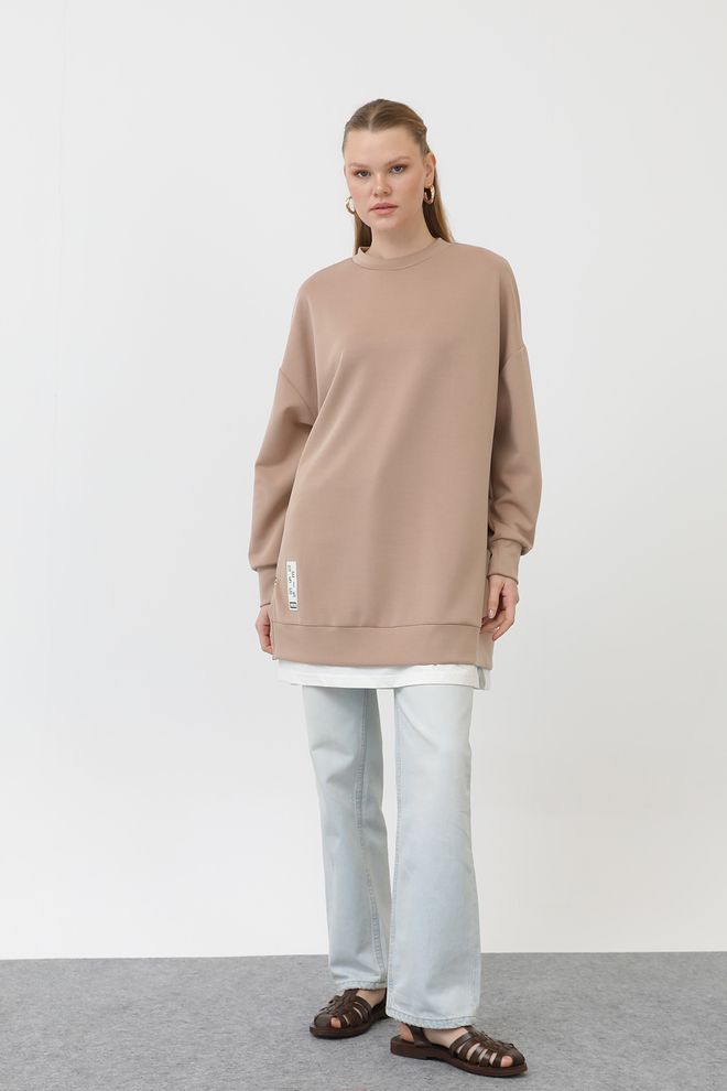 Puane Tunic With Front Label Detail Beige Wholesale Clothing Casual