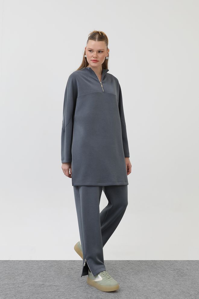 Puane Front Zipper Detail Tunic Anthracite Wholesale Clothing Casual