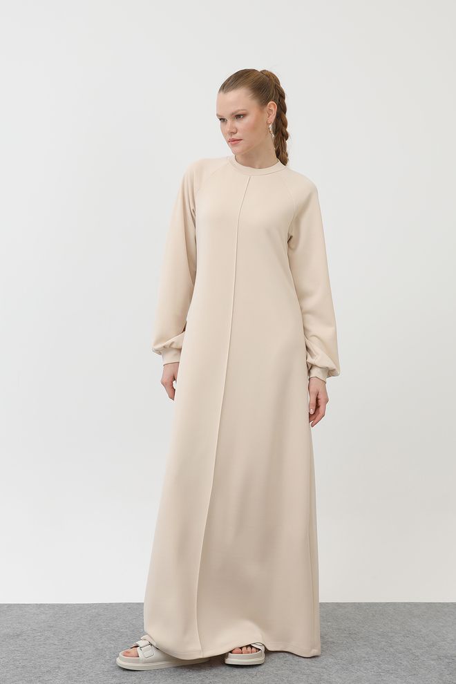 Puane Robe Côtelée À Manches Raglan Cousues Beige Vêtements en gros Décontracté