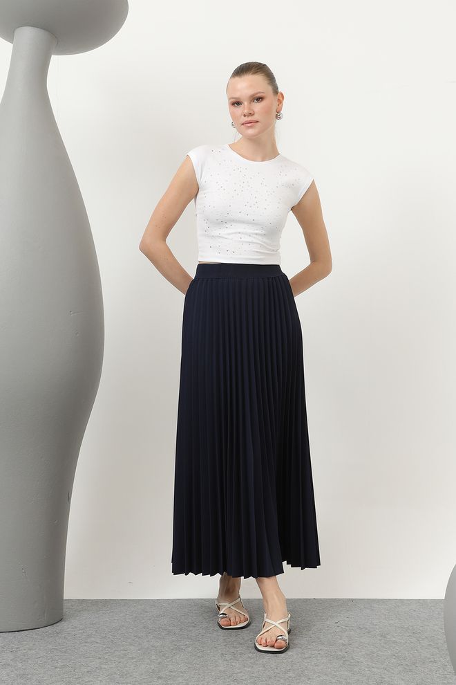 Puane Plooirok Navy Groothandel Kleding Casual