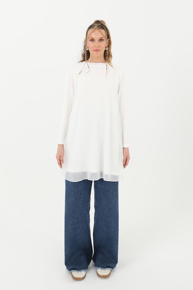 Puane Women's Turtleneck Tulle Detail Blouse Wholesale Clothing Casual