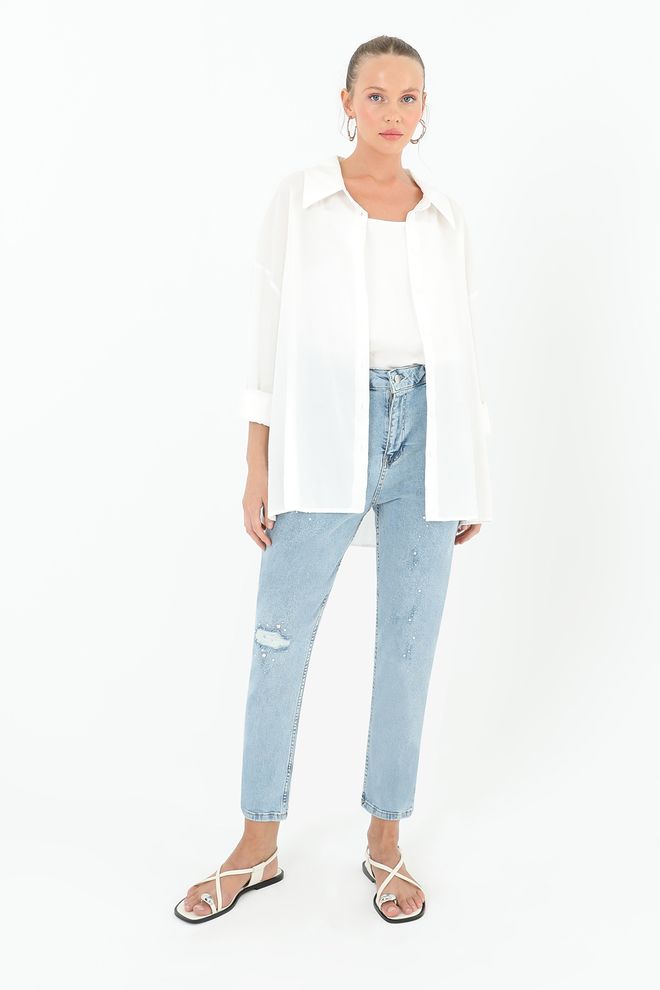 Puane Gescheurde Gedetailleerde Jeans denimbroek Voor Dames Groothandel Kleding Casual