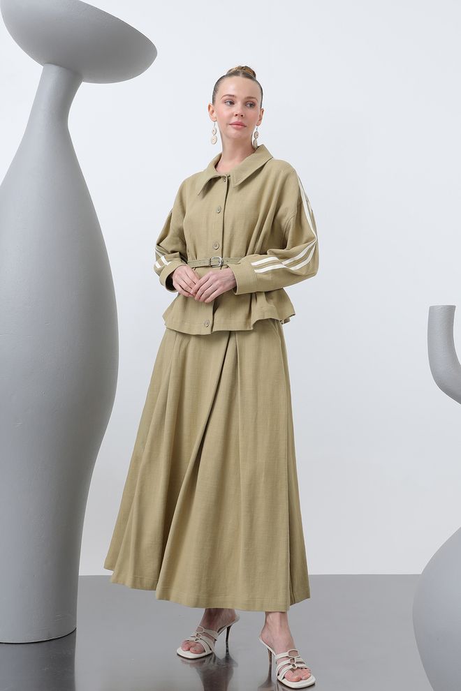 Puane Rokset Met Tailleriem Lichtkaki Groothandel Kleding Elegant