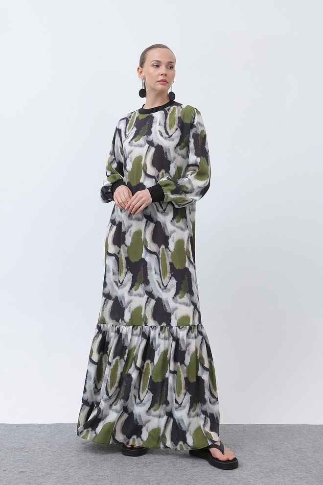 Puane Abito Da Donna Con Motivo A Costine Con Colletto Abbigliamento all'ingrosso Casuale