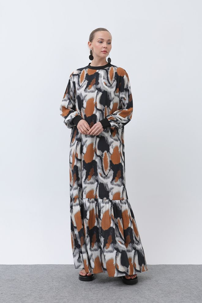 Puane Abito Da Donna Con Motivo A Costine Con Colletto Abbigliamento all'ingrosso Casuale
