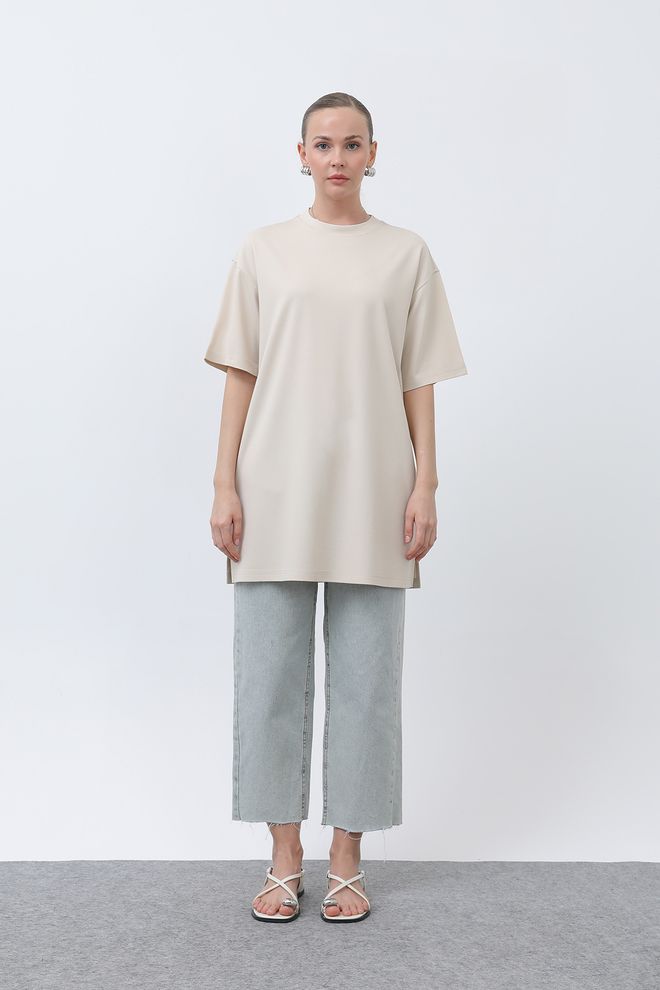 Puane Long Loose Fit Tshirt Beige Wholesale Clothing No Fabric