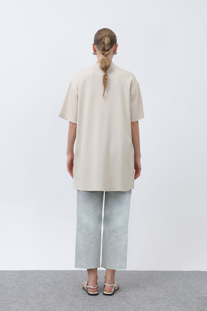 Puane Long Loose Fit Tshirt Beige Wholesale Clothing Summer