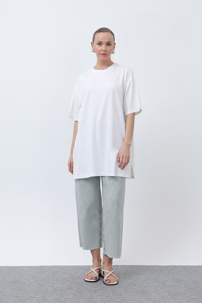 Puane Langes T Shirt Mit Lockerer Passform Ecru Großhandelskleidung Lässig