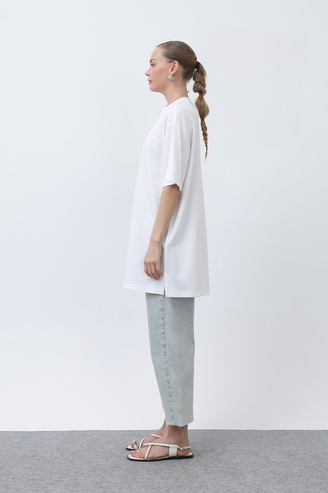 Puane Długa Luźna Koszulka Ecru Hurtowa sprzedaż odzieży Urodziny