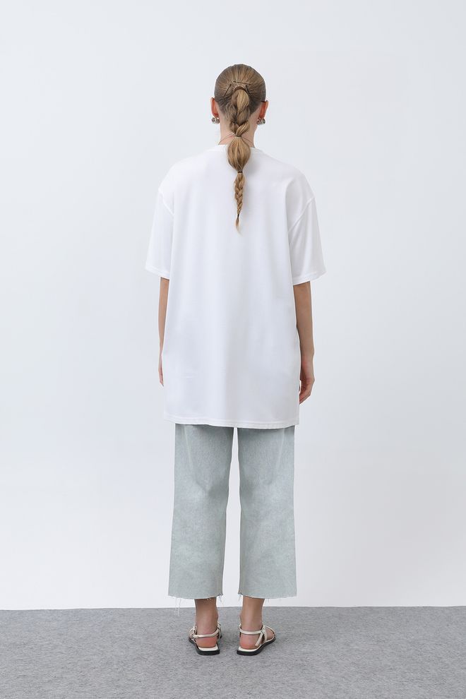 Puane Długa Luźna Koszulka Ecru Hurtowa sprzedaż odzieży Lato