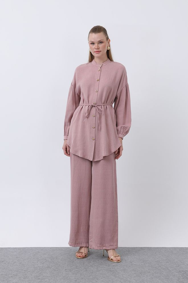 Puane Costume Pantalon Orné D'un Col De Juge Et De Boutons Dusty Rose Vêtements en gros Formel