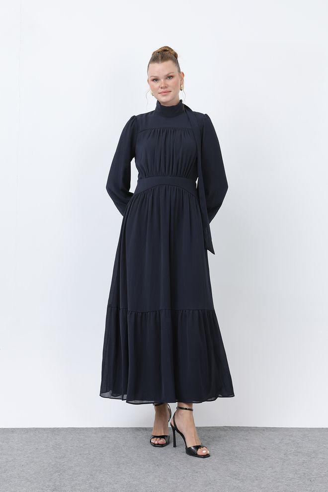Puane Abito Da Donna A Collo Alto Con Dettagli Drappeggiati Abbigliamento all'ingrosso Elegante