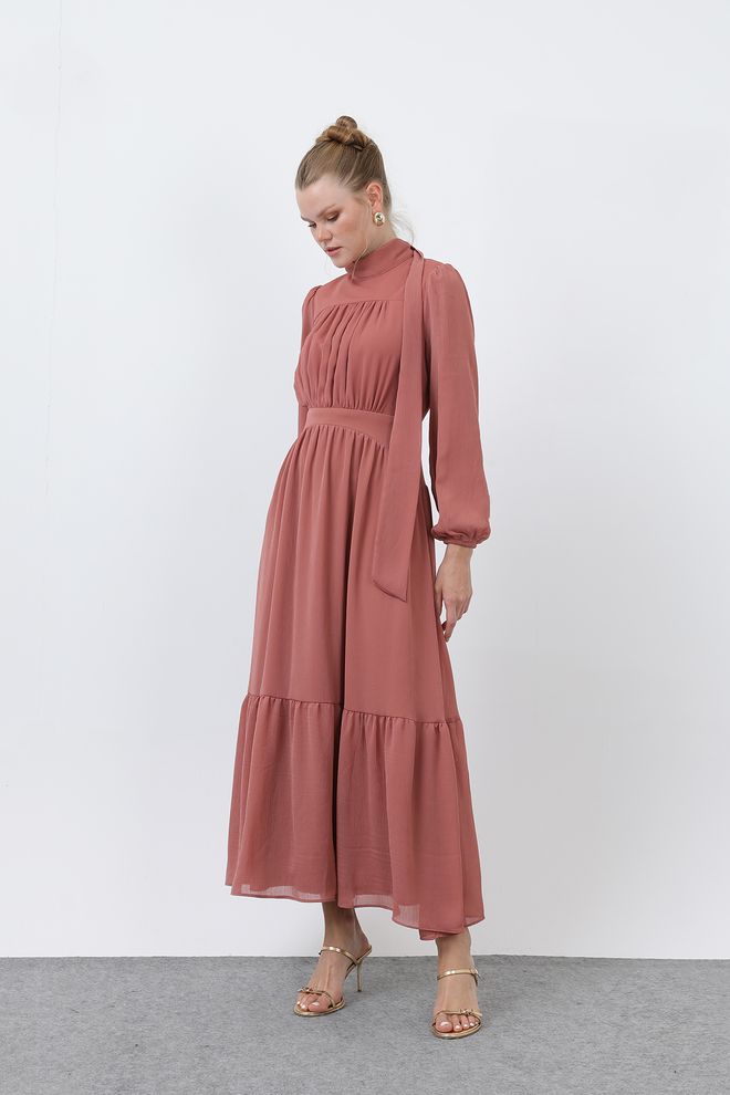 Puane Abito Da Donna A Collo Alto Con Dettagli Drappeggiati Abbigliamento all'ingrosso Elegante