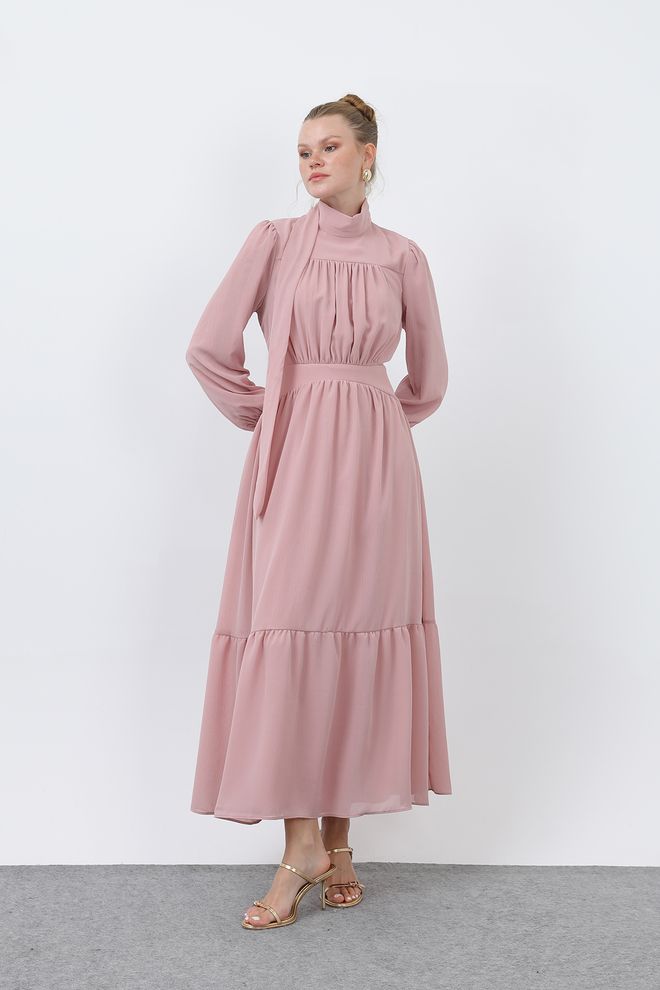 Puane Abito Da Donna A Collo Alto Con Dettagli Drappeggiati Abbigliamento all'ingrosso Elegante