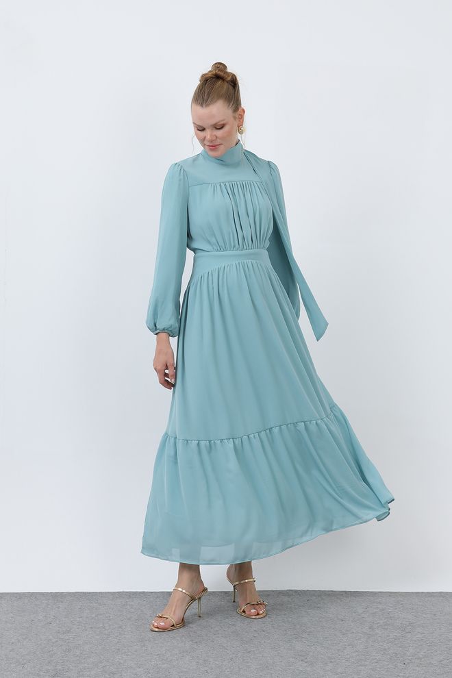 Puane Vestido Drapeado Con Cuello Alto Y Detalle Drapeado Para Mujer Ropa al por mayor Elegante