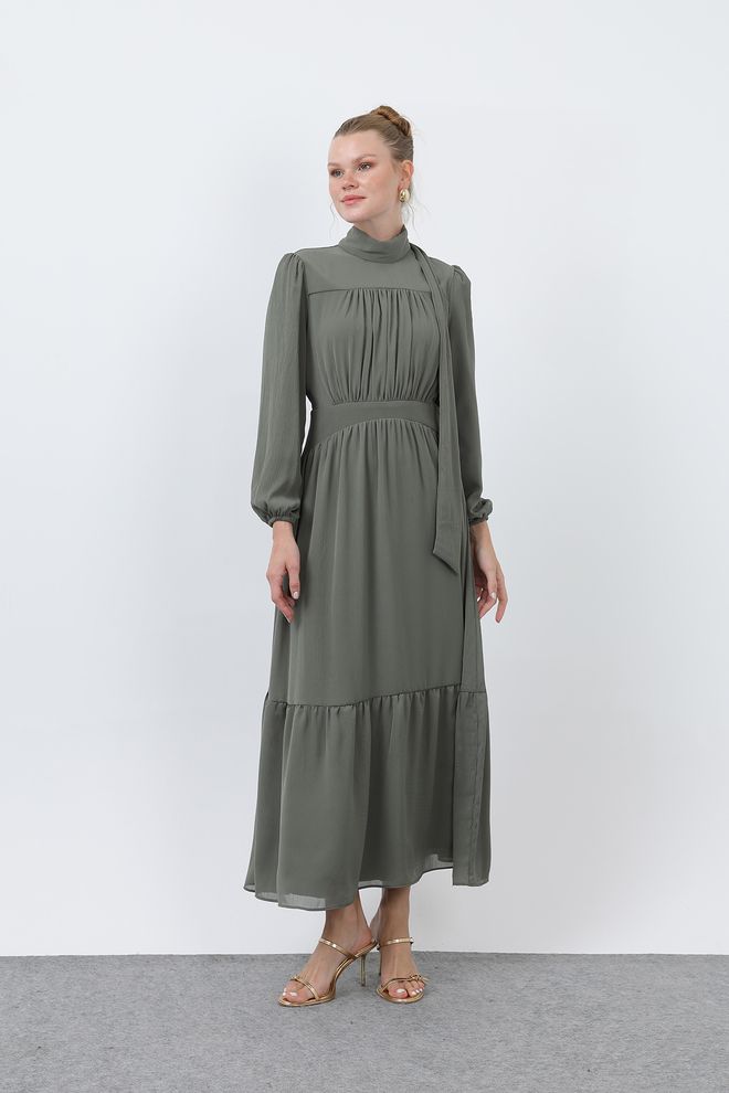 Puane Abito Da Donna A Collo Alto Con Dettagli Drappeggiati Abbigliamento all'ingrosso Elegante