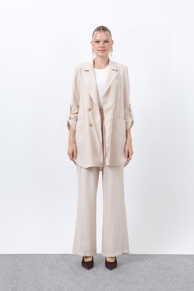 Puane Women's Button Detailed Pants Blazer Jacket Suit Wholesale Clothing No Fabric