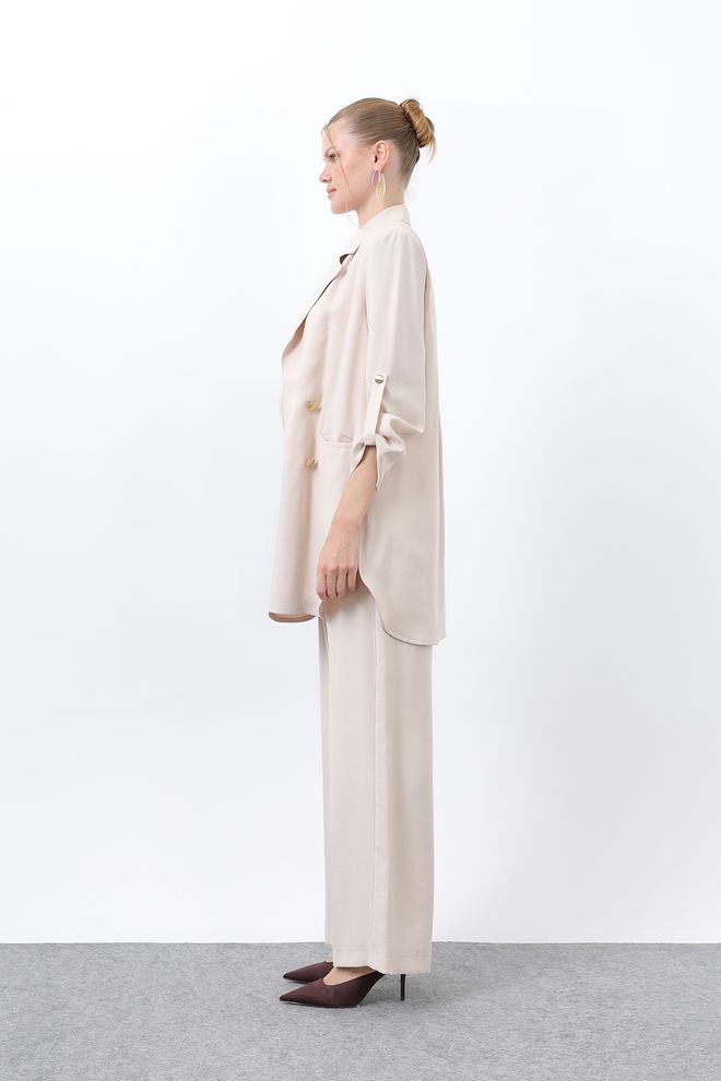 Puane Women's Button Detailed Pants Blazer Jacket Suit Wholesale Clothing Birthday