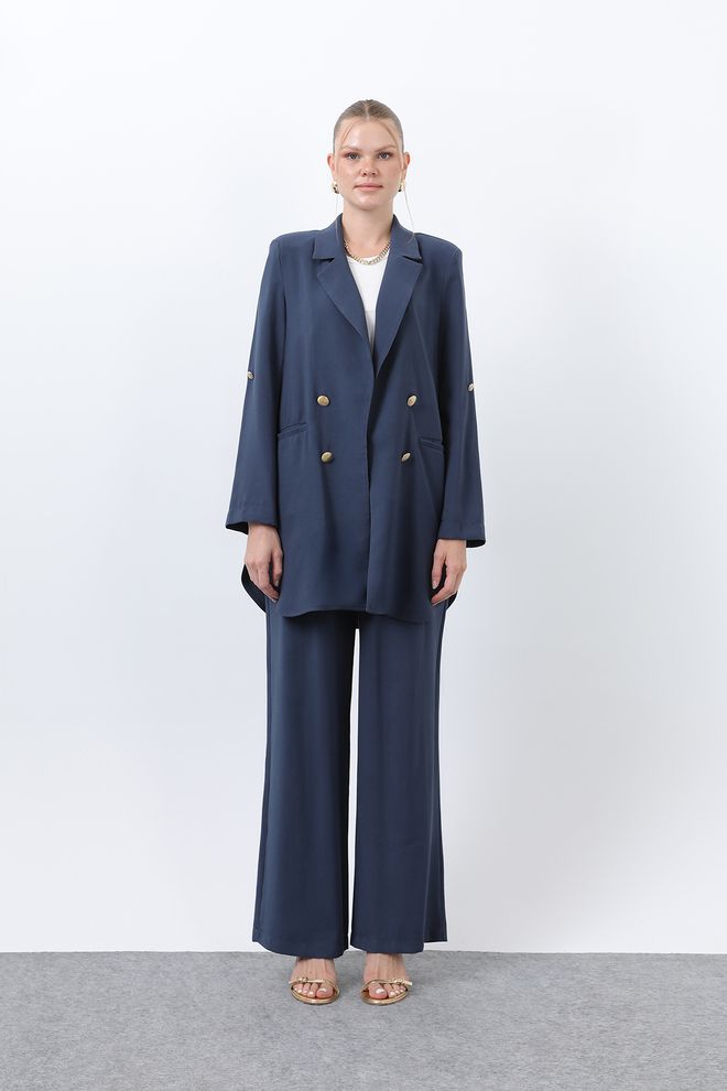 Puane Women's Button Detailed Pants Blazer Jacket Suit Wholesale Clothing No Fabric