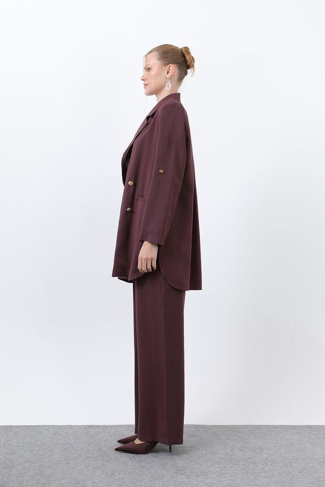 Puane Women's Button Detailed Pants Blazer Jacket Suit Wholesale Clothing Birthday