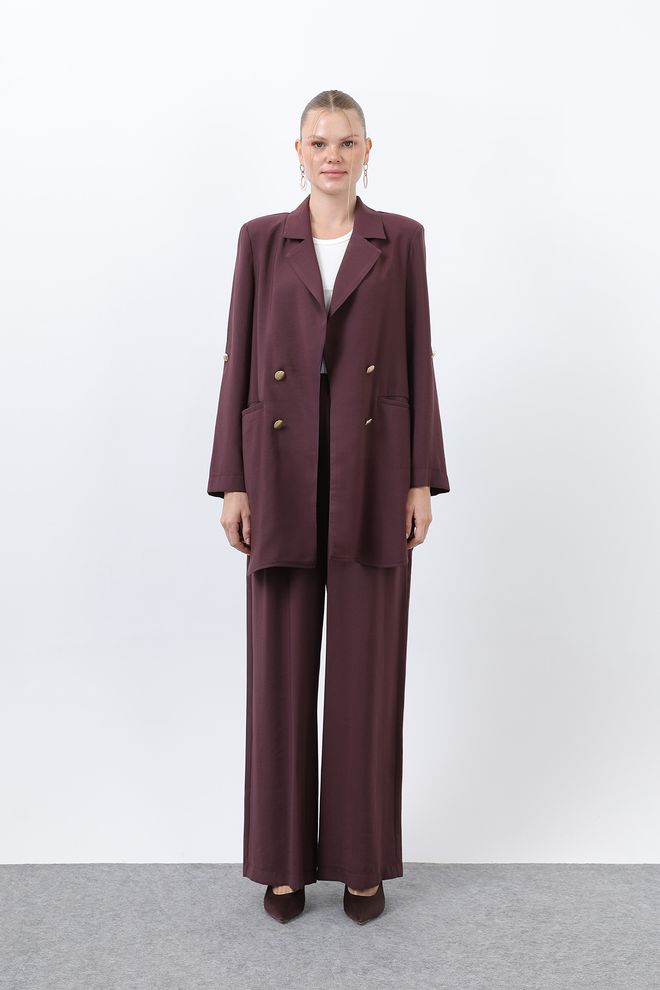 Puane Women's Button Detailed Pants Blazer Jacket Suit Wholesale Clothing No Fabric