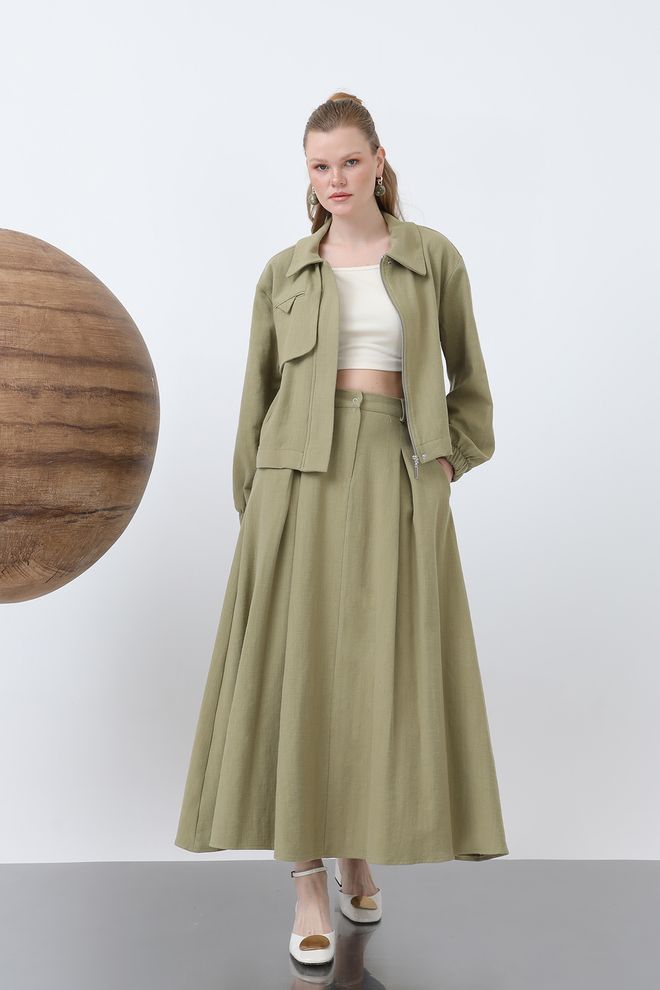 Puane Rokpak Met Verborgen Gewatteerde Ritssluiting Licht Kaki Groothandel Kleding Casual