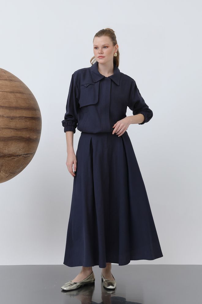 Puane Rokpak Met Verborgen Gewatteerde Ritssluiting Marineblauw Groothandel Kleding Casual